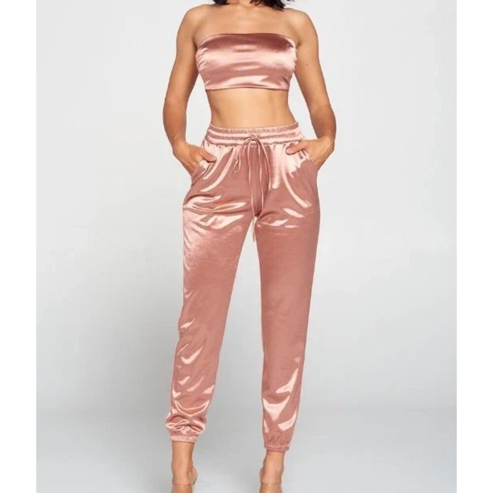 All Day Everyday Tube Top Pants Set Pink Mauve